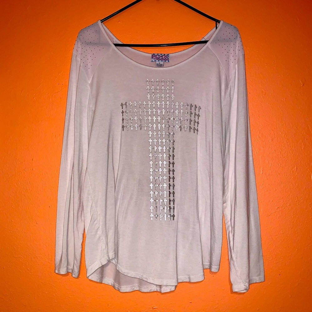 Pink Cattlelac long sleeve white cross shirt